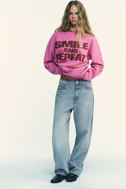 ZARA ТОЛСТОВКА С ЭФФЕКТОМ ПОТЕРТОСТИ SMILEY®, РОЗОВЫЙ