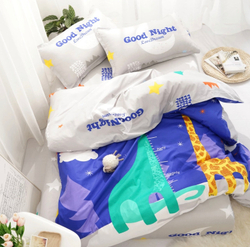 Постельное белье 1.5 Полуторка Сатин Детское Жирафы синие