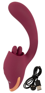 Малиновый вибратор с подвижными язычками 2 Function Vibrator - 20,6 см. (Цвет: малиновый)