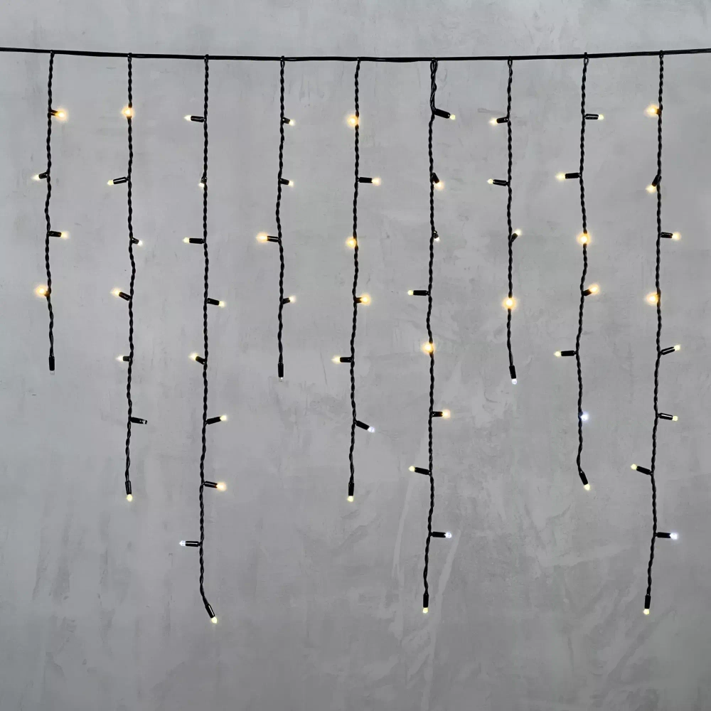 Светодиодная бахрома с колпачком 3,2*0,9 м., 168 теплых белых LED ламп, мерцание, каучуковый черный провод, LTC (LL168BLW-1-2WW)