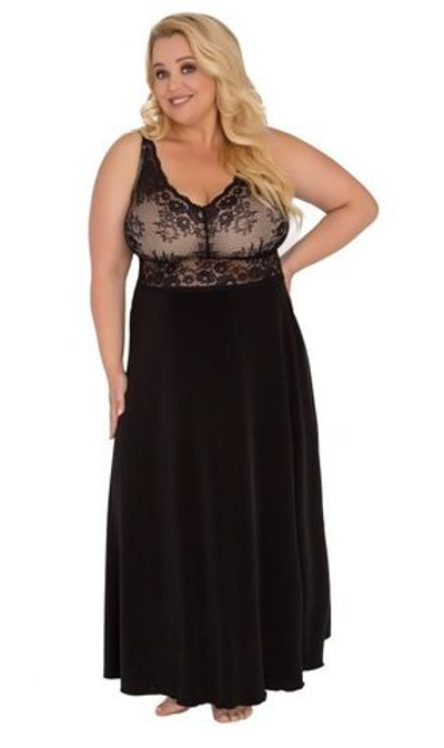 Длинная сорочка с ажурным лифом (Размер: L) (Цвет: черный)