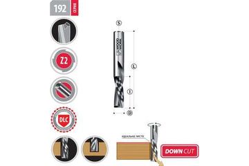 Фреза спиральная s=10 мм, d=10 мм, i=42 мм, l=85 мм, z=2 down cut + dlc WOODWORK 192.4285.1D