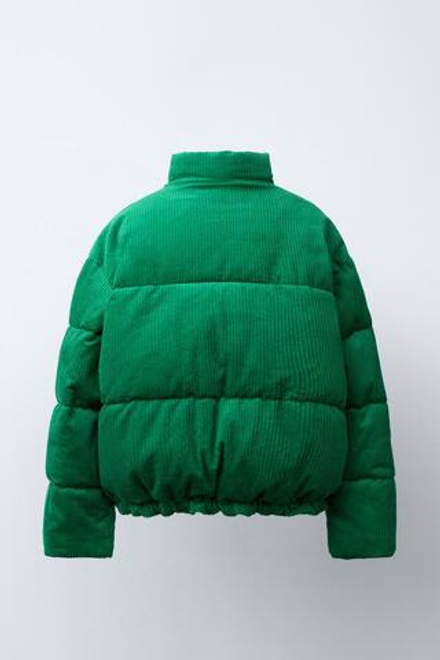 ZARA СТЕГАНАЯ ВЕЛЬВЕТОВАЯ КУРТКА С ВЫШИВКОЙ, ЗЕЛЕНЫЙ