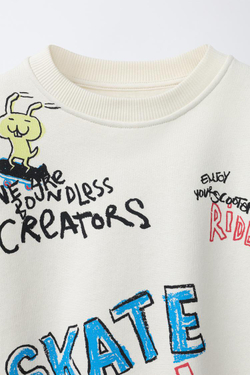 ZARA ТОЛСТОВКА С ПРИНТОМ «ГРАФФИТИ», СВЕТЛЫЙ ЭКРЮ