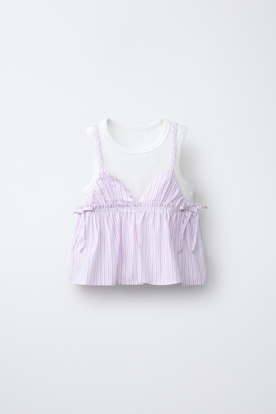 ZARA ТОП В ПОЛОСКУ С ФУТБОЛКОЙ В РУБЧИК, РОЗОВЫЙ