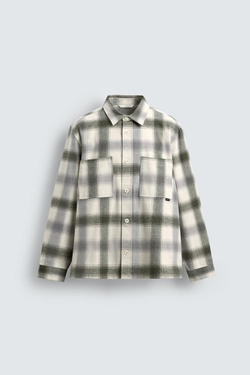 ZARA ФЛАНЕЛЕВАЯ РУБАШКА В КЛЕТКУ, ЗЕЛЕНЫЙ/ЭКРЮ