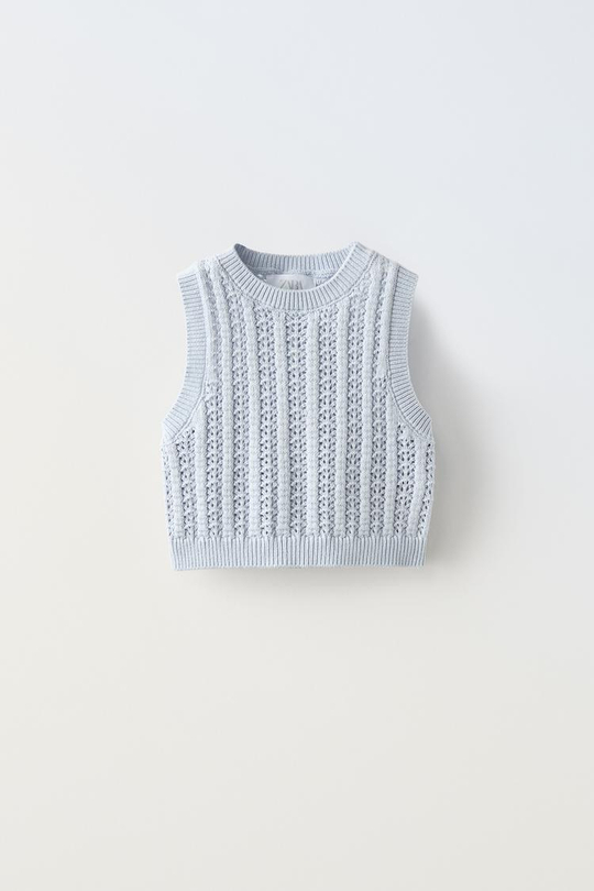 ZARA ТОП ИЗ КРУЖЕВА КРОШЕ, ГОЛУБОЙ