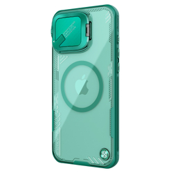 Чехол зеленого цвета от Nillkin на iPhone 16 Pro Max, с металлической крышкой и поддержкой MagSafe, серия Iceblade Prop Magnetic Case