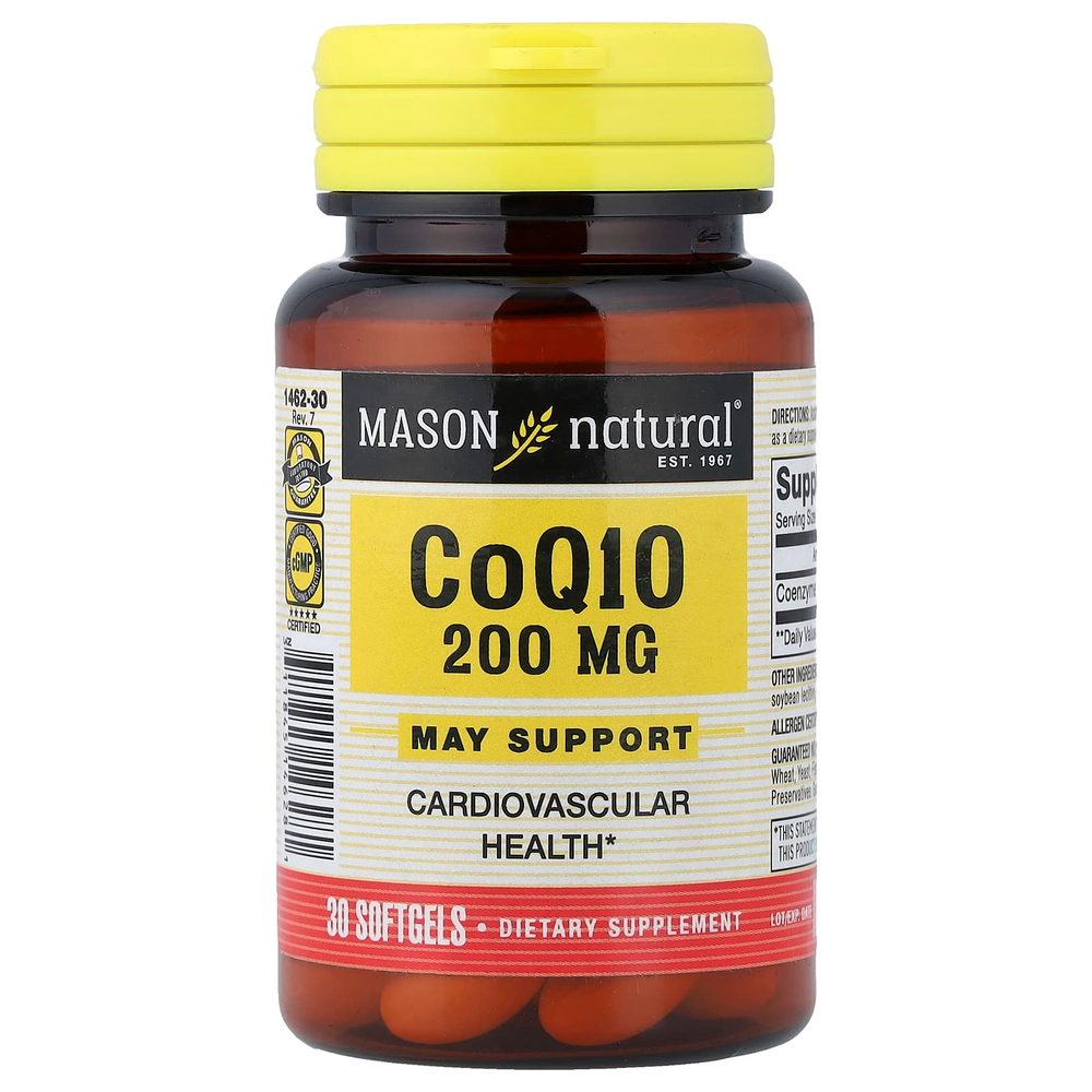 Mason Natural, коэнзимQ10, 200 мг, 30 мягких таблеток