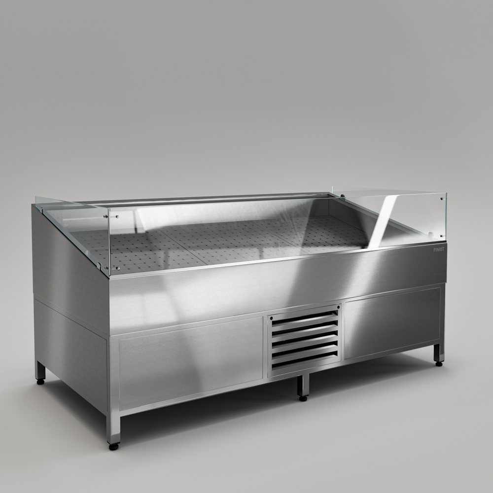 Напольная витрина для выкладки соков и фруктов на льду Finist