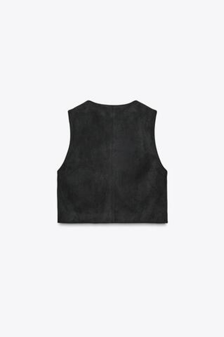 ZARA ЖИЛЕТ ИЗ ИСКУССТВЕННОЙ ЗАМШИ С ВЫШИВКОЙ И БИСЕРОМ, ЧЕРНЫЙ