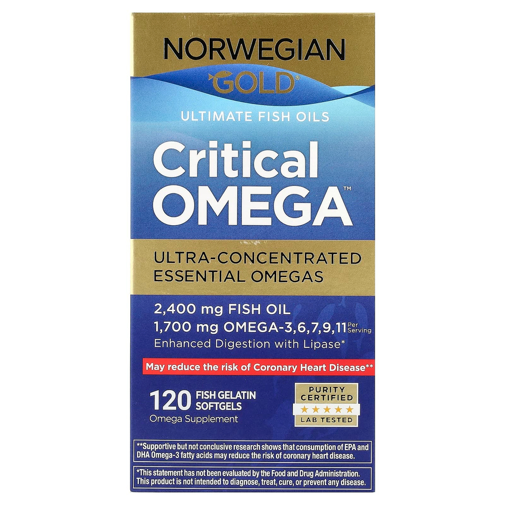 Renew Life, Norwegian Gold®, рыбий жир Critical Omega™, 120 капсул из рыбьего желатина