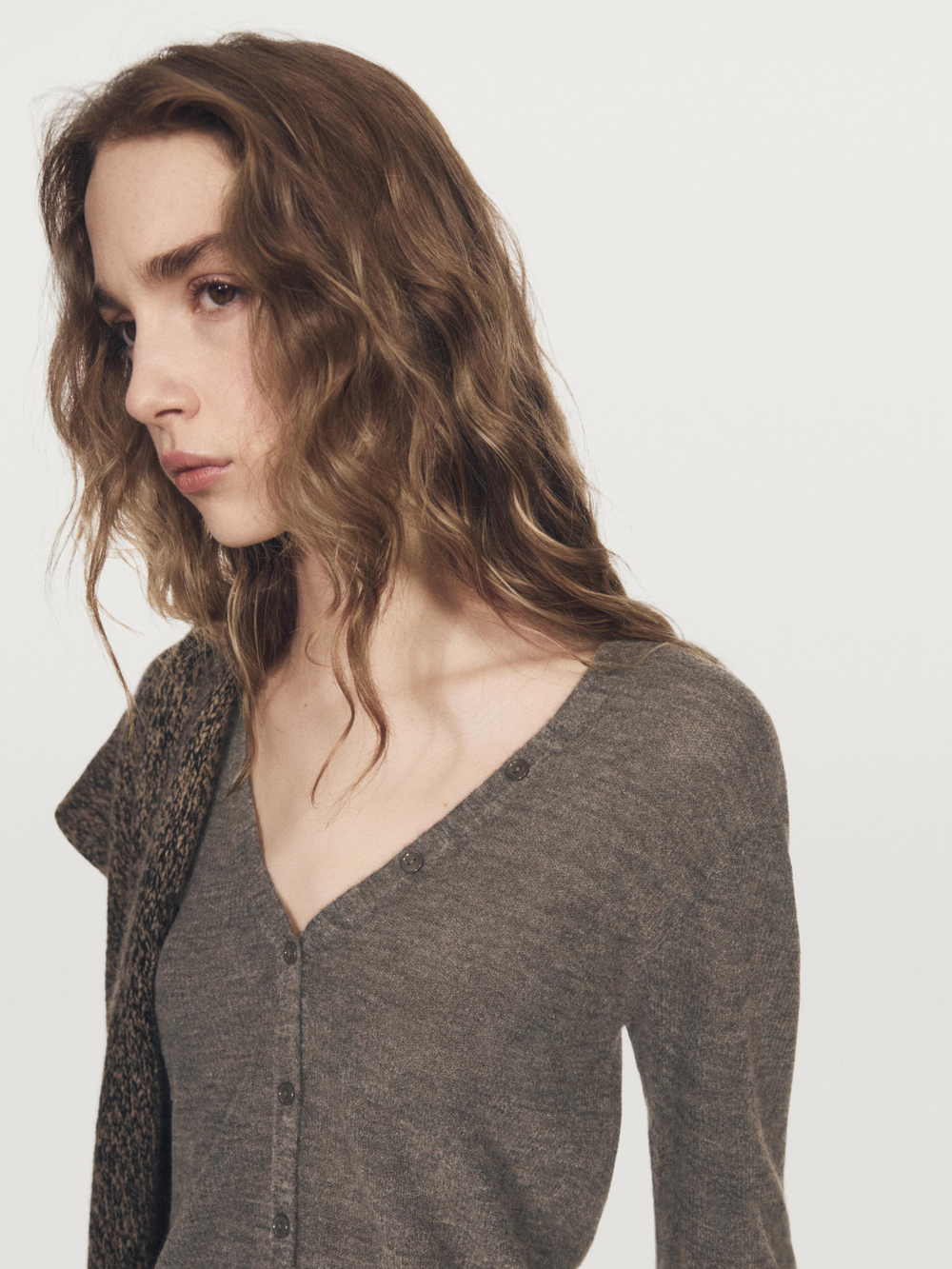 Massimo Dutti Кардиган из смесовой шерсти с V-образным вырезом, норка