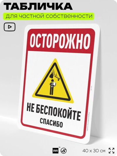 Табличка для частной территории "Опасно, не беспокойте", на дом, для участка, организаций и частных территорий, предупреждающая, 40х30 см, Silver Plane x Айдентика Технолоджи