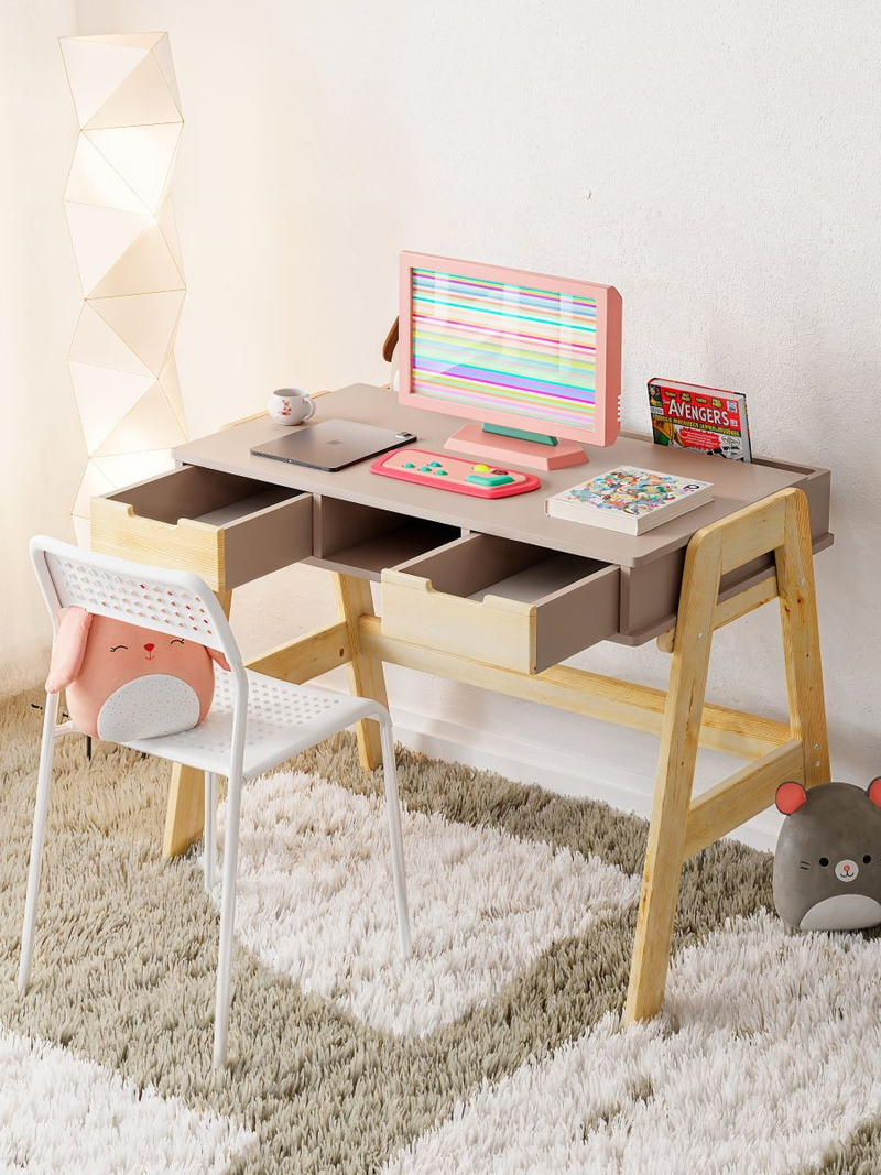 Стол письменный 94х79х55, Чек, детский, парта растущая для школьника, с ножками, массив сосны, цвет персидский жемчуг, Dipriz