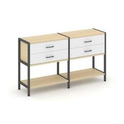 Shelf System Двухсекционный стеллаж двухярусный с ящиками SN.STM-222 Акация Лорка/Белый/Металл Антра