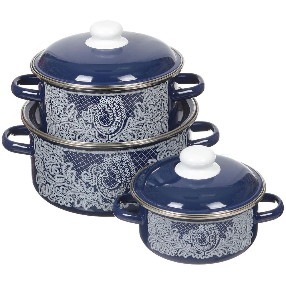 Набор эмалированной посуды 6 пр, кастрюли 1.5,3,5 л, СтальЭмаль, Вологодское круж, 7КВ081М/1КВ081М