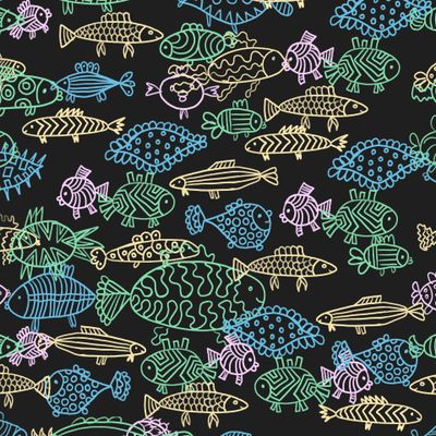 Контурные яркие рыбы на черном