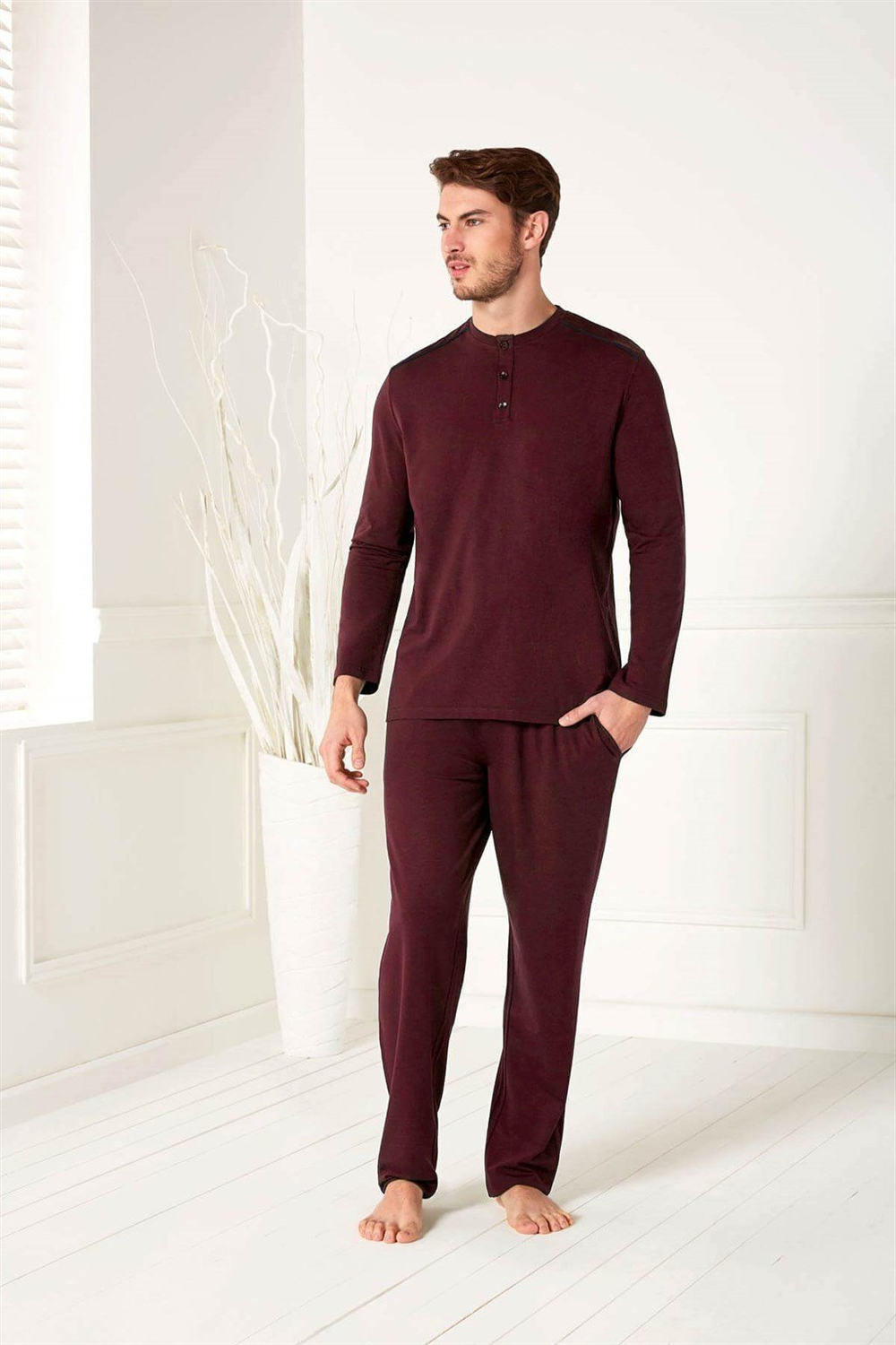 Удобный домашний мужской костюм-тройка (Размер: XL) (Цвет: бордовый)