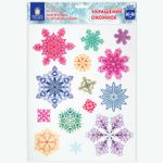Украшение для окон и стекла ЗОЛОТАЯ СКАЗКА "Разноцветные снежинки 4", 30х38 см, ПВХ, 591214