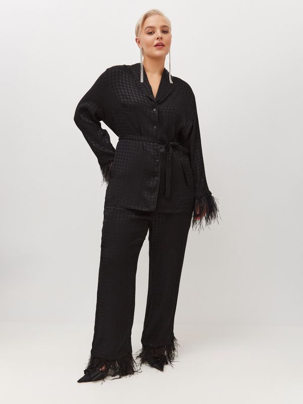 Брюки из вискозы с перьями, черный