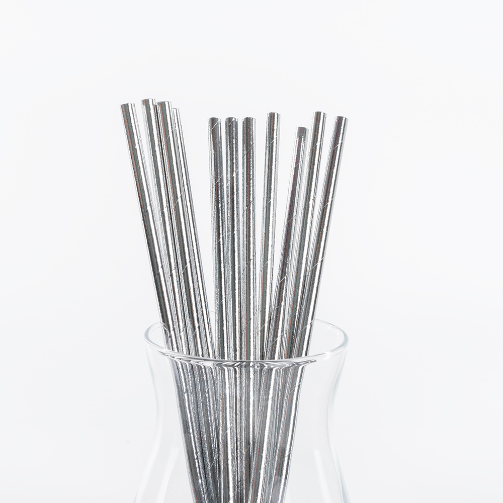 Трубочки для коктейлей фольгированные в серебряном цвете, 12 шт