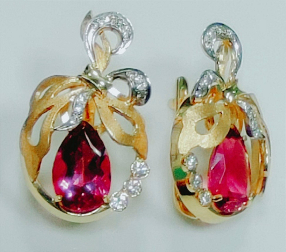 Серьги Эстерелла золото 750, бриллианты, турмалины