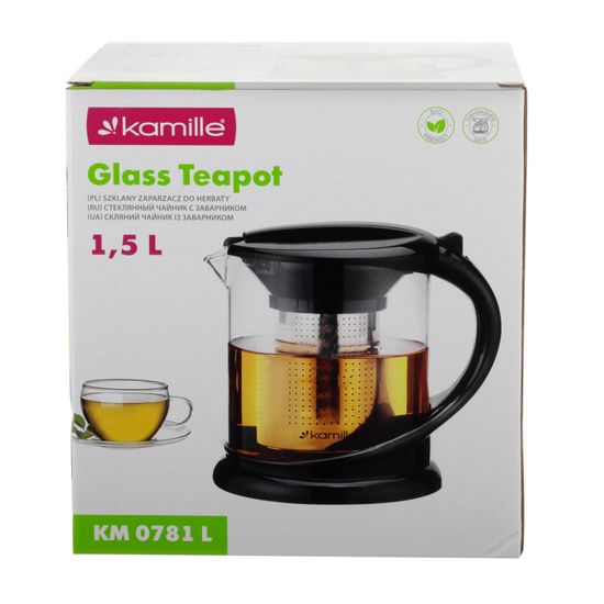 Стеклянный заварочный чайник 1500 мл. Kamille KM 0781L со съемным ситечком