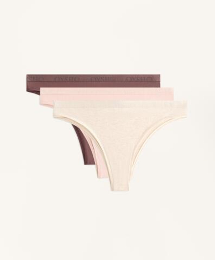 OYSHO Набор из трех пар трусиков-бразильских хлопковых с логотипом, каменный меланж