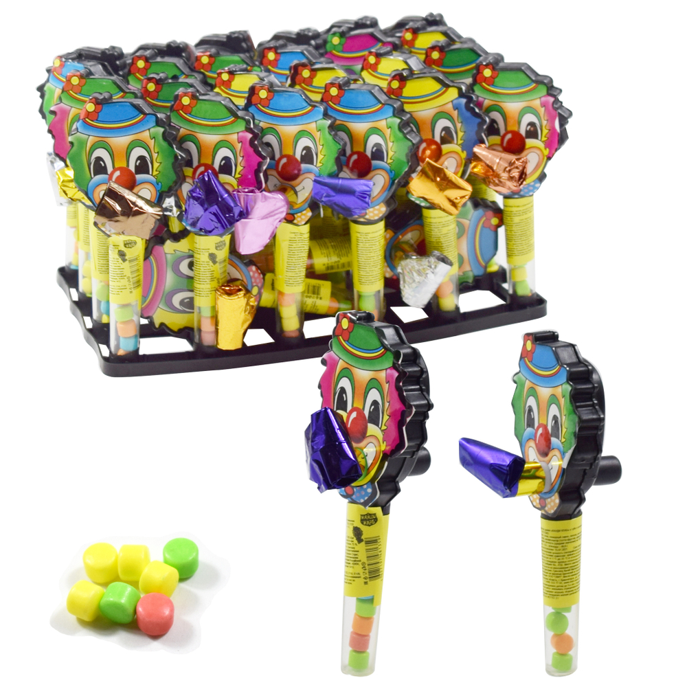 Сахарное драже "Канди Клаб" в тубе с игрушкой "Клоуны" 12*30шт 2г