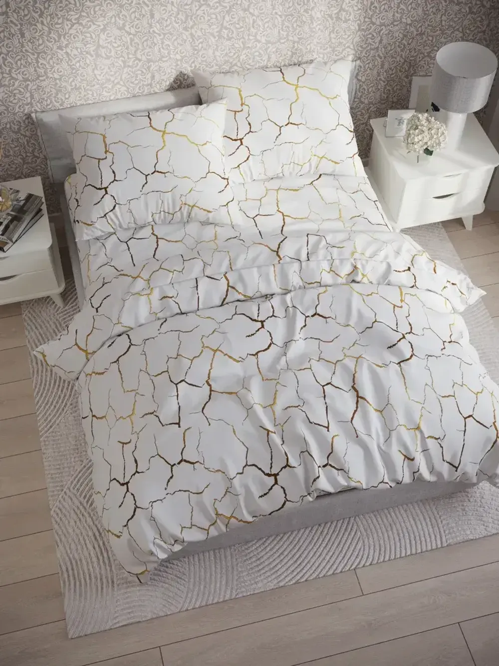 Наволочка комплект 2шт поплин Сказка "Кракле (белый)" 45х45 см на молнии