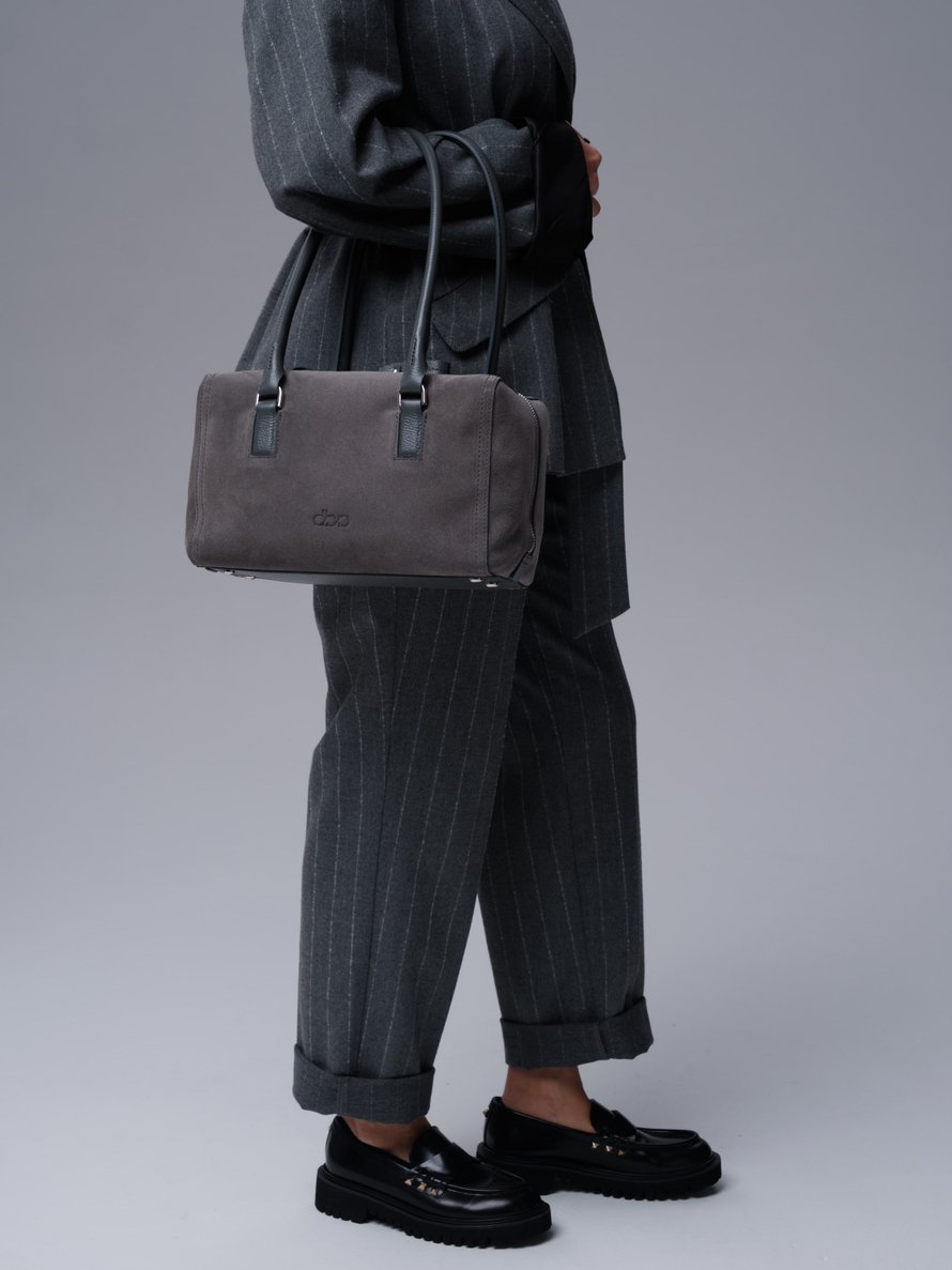 Замшевая сумка DBR 31333 серый замок велюр