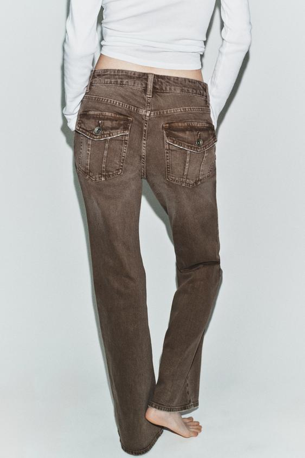 ZARA ДЖИНСЫ TRF BOOTCUT С НИЗКОЙ ПОСАДКОЙ, КОРИЧНЕВЫЙ