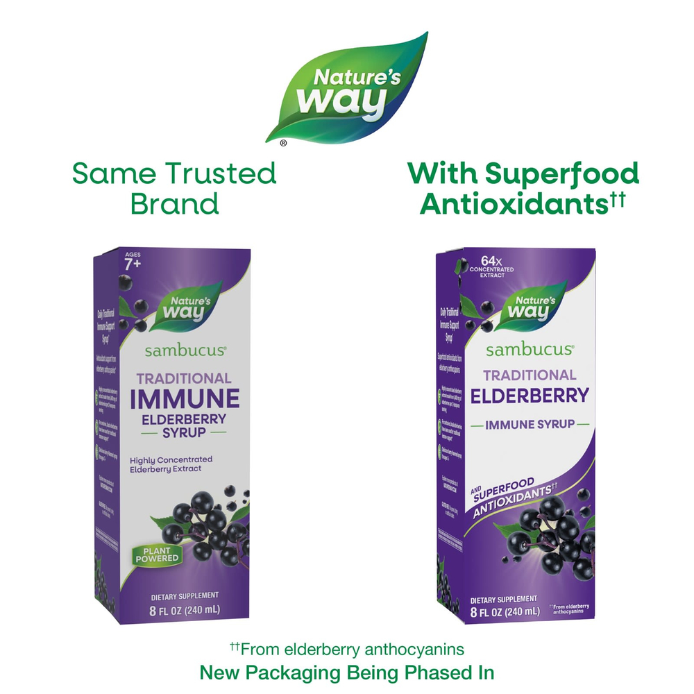 Nature's Way, Sambucus®, традиционный сироп для укрепления иммунитета, бузина, 240 мл (8 жидк. унций)