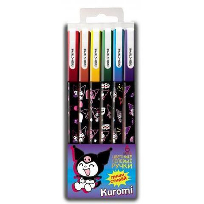 Набор ручек гелевых Kuromi 6цв 0,5мм со стир.черн ПВХ уп (Центрум)