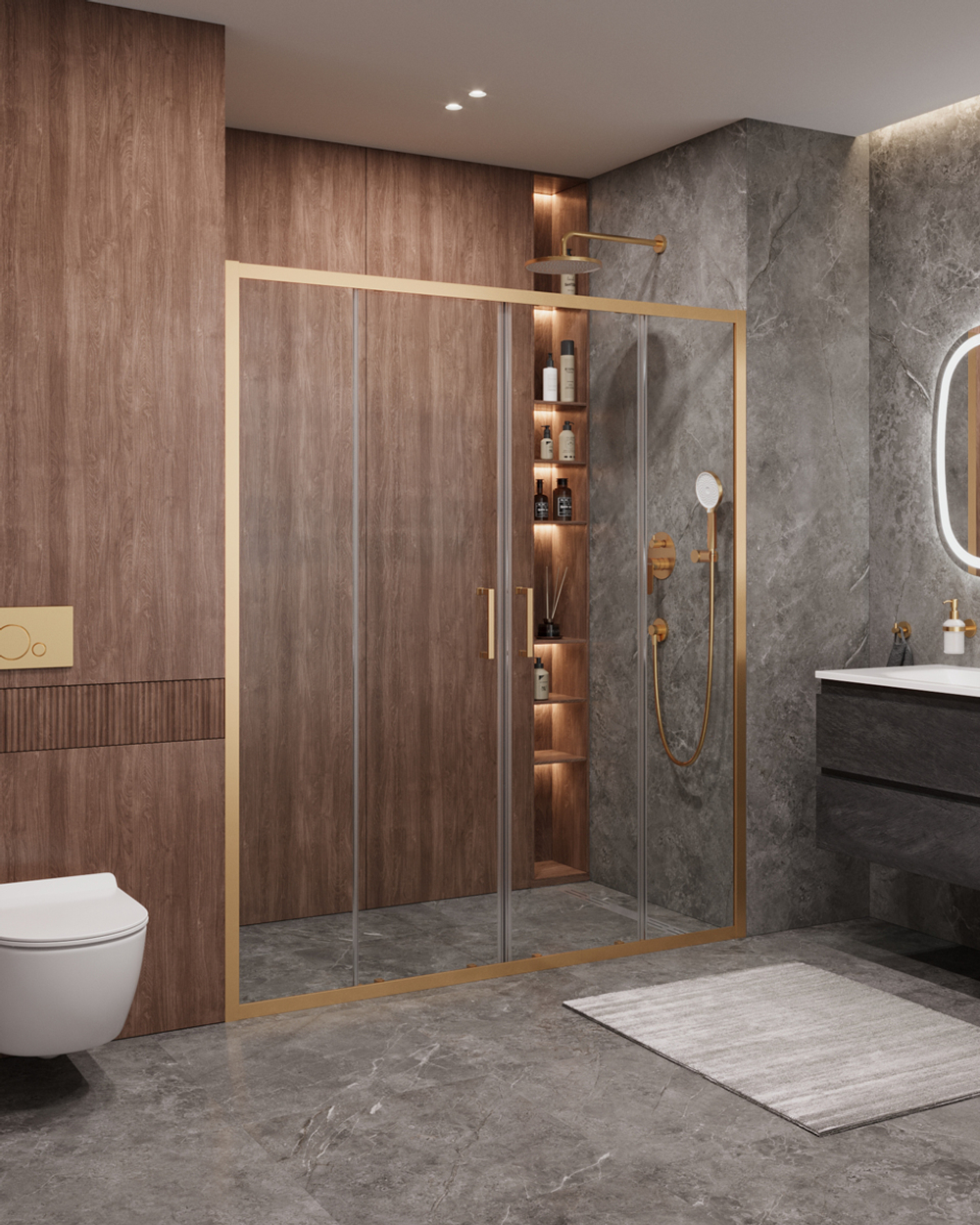 Дверь в проём Cezares MOLVENO-BF-2-170-C-BORO-IV, 170х195, профиль брашированное золото, прозрачное стекло