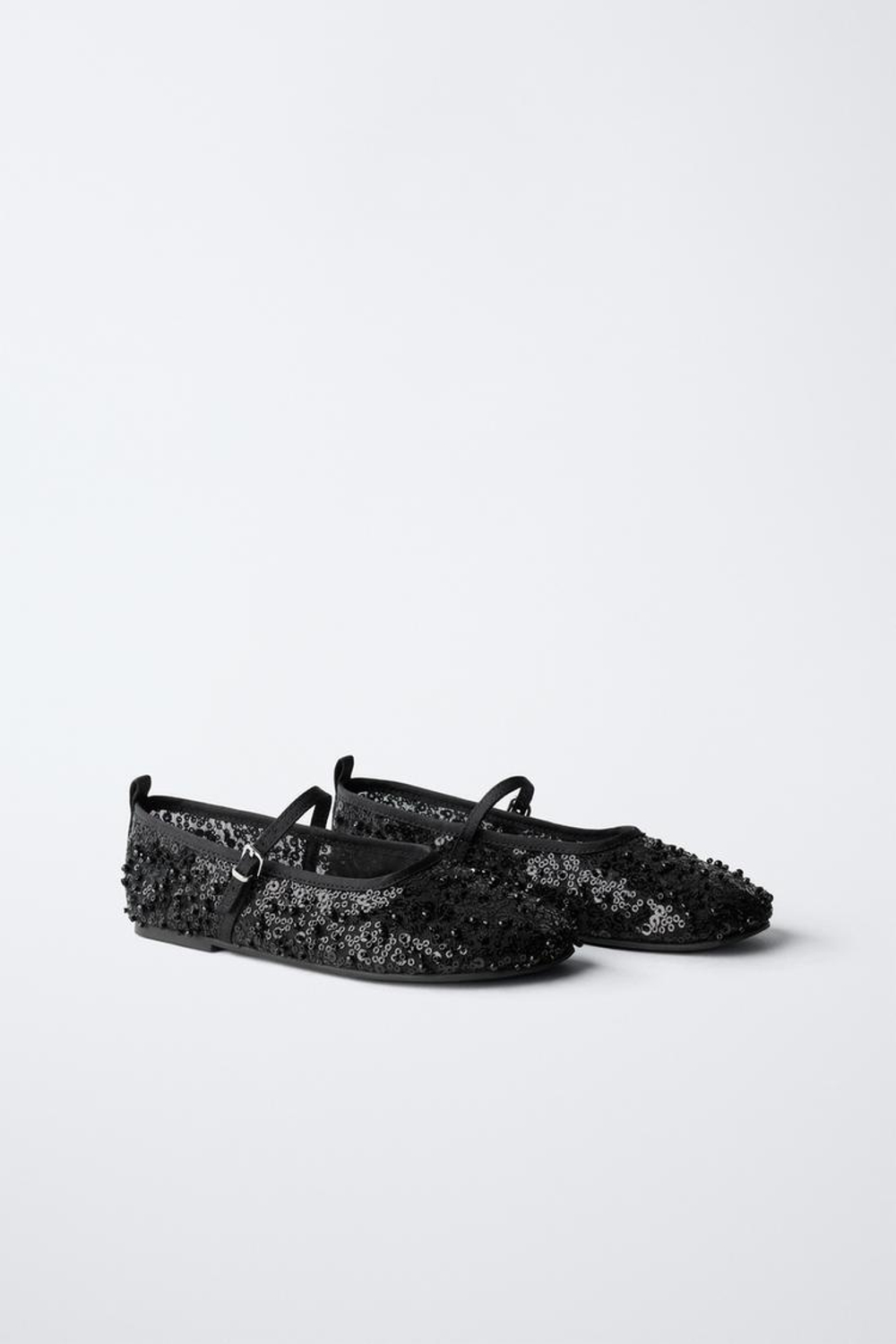 ZARA БАЛЕТКИ С ПРЯЖКОЙ И ЖЕМЧУЖИНАМИ, ЧЕРНЫЙ