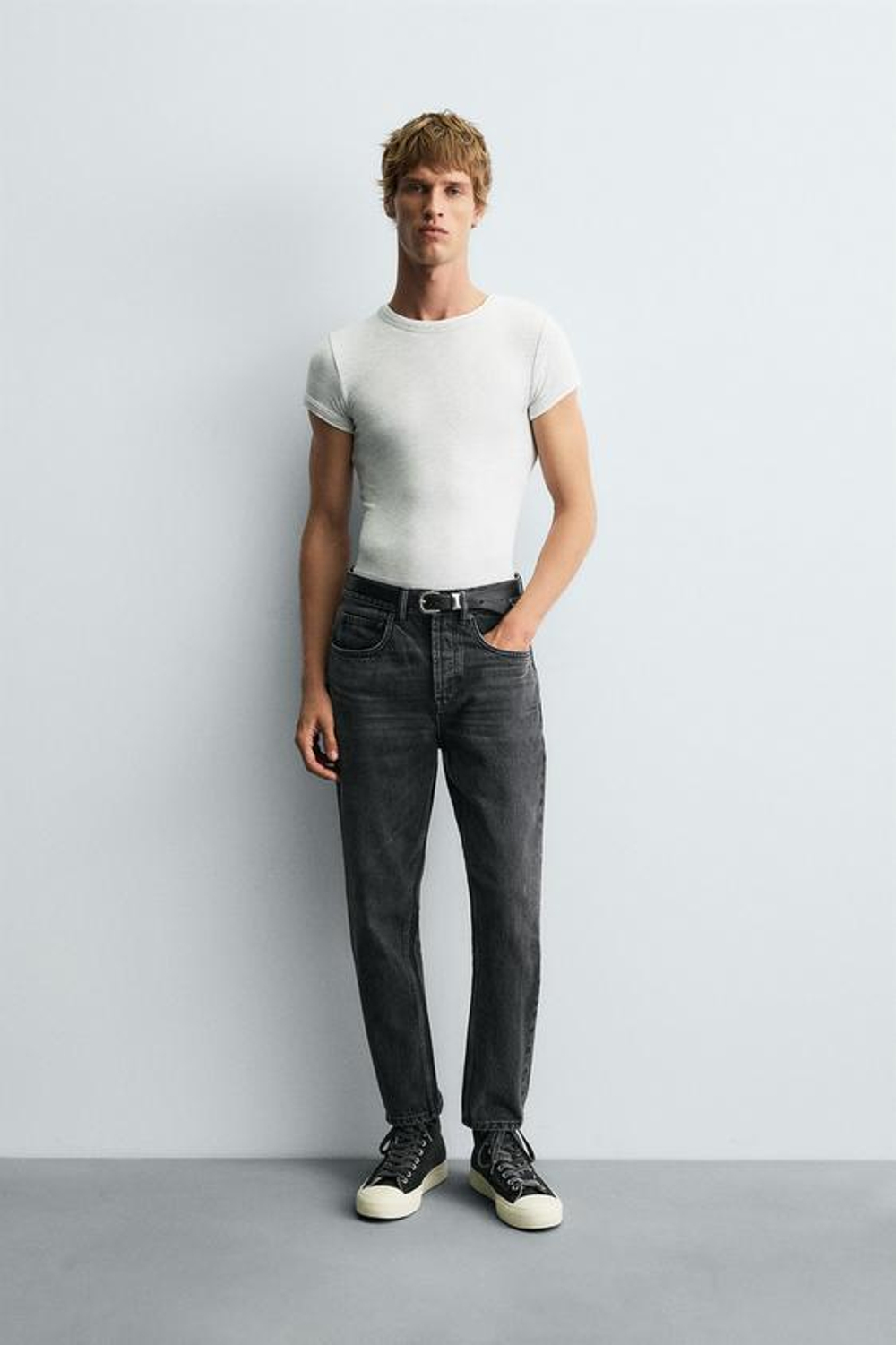 ZARA УКОРОЧЕННЫЕ ДЖИНСЫ SLIM FIT, УГОЛЬНЫЙ