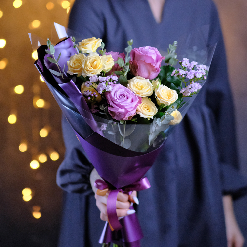 Купить Букет с лавандовыми розами #637