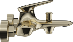 Смеситель для ванны с душем STWORKI Молде S23100GG + Душевой гарнитур Ольборг S20190GG, глянцевое золото