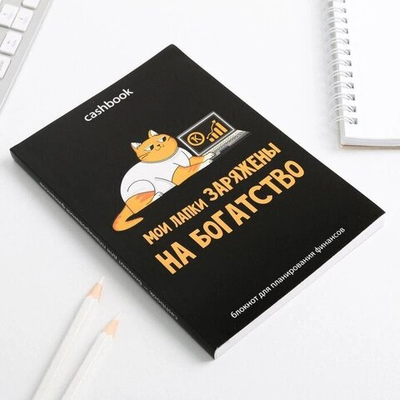 Умный блокнот CashBook А6, 68 листов «Кот трудоголик»