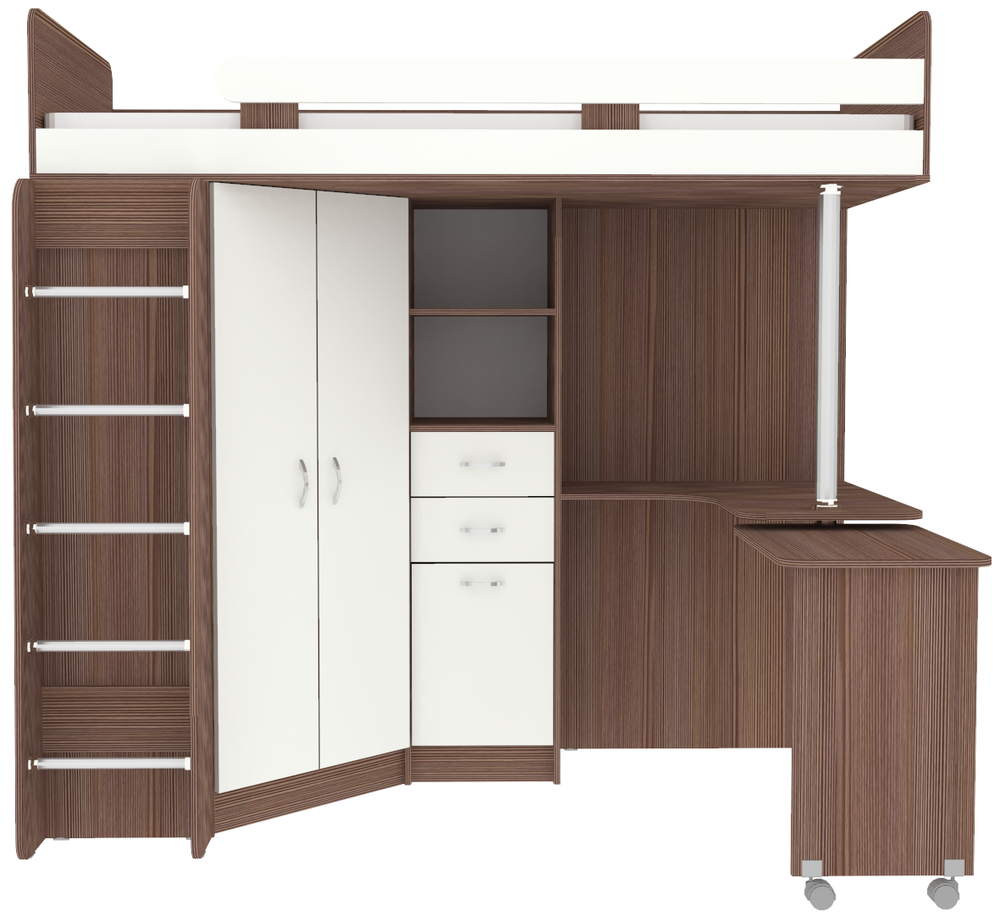 Кровать-чердак КарИВи Юниор 3 с металлической лестницей Бодего Темный Белый