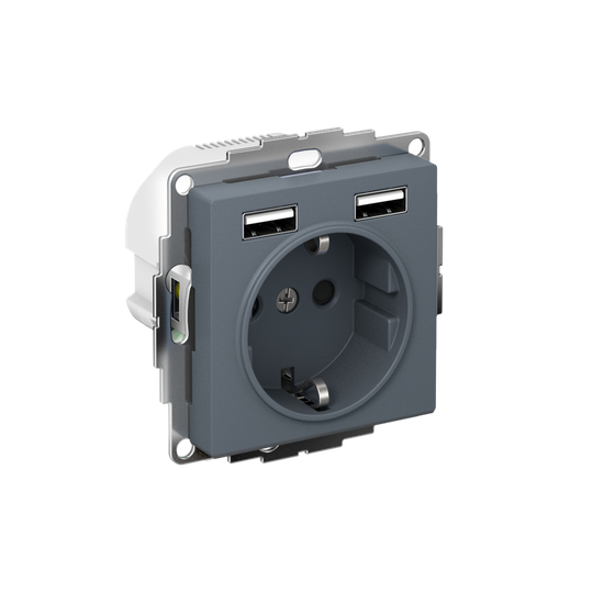 Розетка 1-м СП AtlasDesign 16А IP20 с 2-мя заряд. устройствами USB тип A+A 5В/2.4А 2х5В/1.2А механизм грифель SE ATN000730