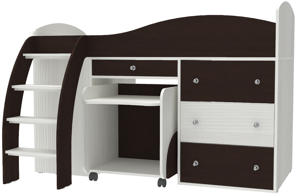 Кровать-чердак КарИВи Малыш 2 Белое Дерево Венге