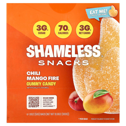 Shameless Snacks, жевательные конфеты, со вкусом чили и манго, 6 пакетиков по 50 г (1,8 унции)