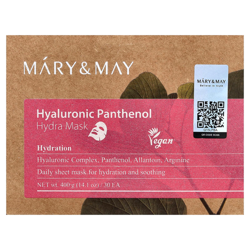 Mary & May, Гиалуроновый пантенол, маска для красоты Hydra, 30 шт., 400 г (14,1 унции)