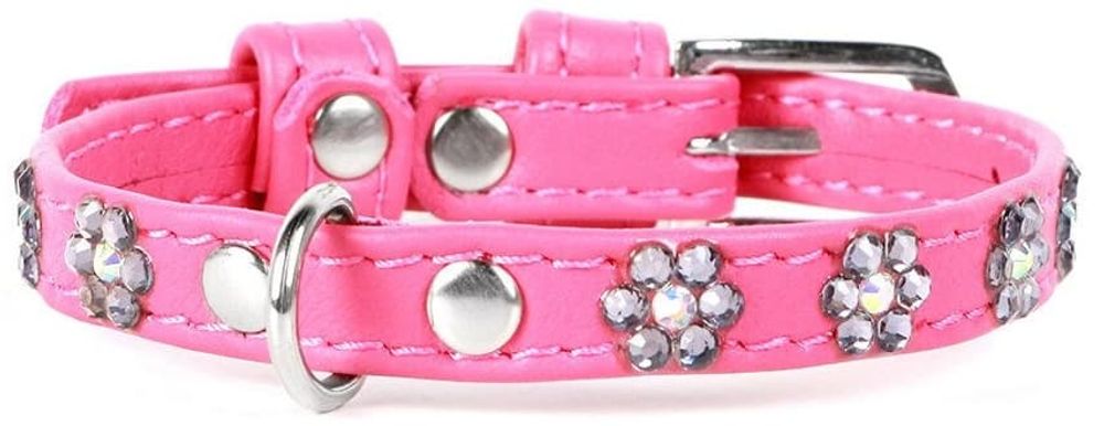 Ошейник "CoLLaR Glamour" с клеевыми стразами "Цветочек" розовый ширина 20мм, длина 30-39см