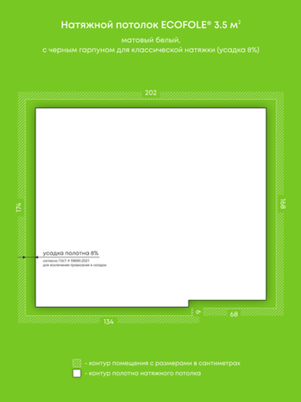 Матовый натяжной потолок 3.5 м2