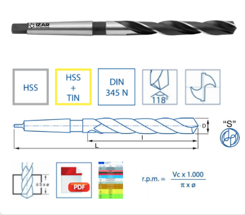 Сверло по металлу с к/х DIN345N Ref. 1110 23мм К/М 2 HSS IZAR Арт. 14642