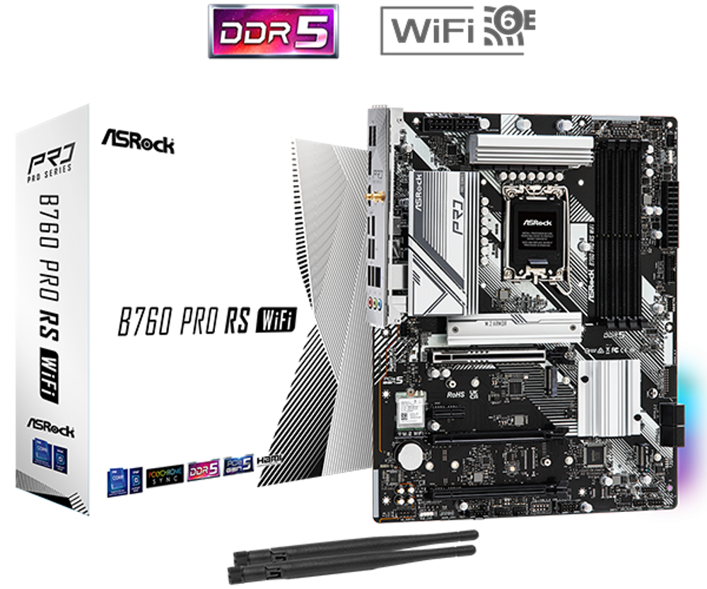 Материнская плата ASRock B760 PRO RS WIFILGA1700 4xDDR5 4xSATA RAID 2xM.2 HDMI DP eDP ATX